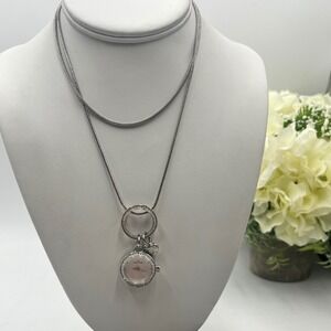 Anne‎ Klein Vintage Pave Pendant Long Watch Heart Charm Silver Tone Necklace